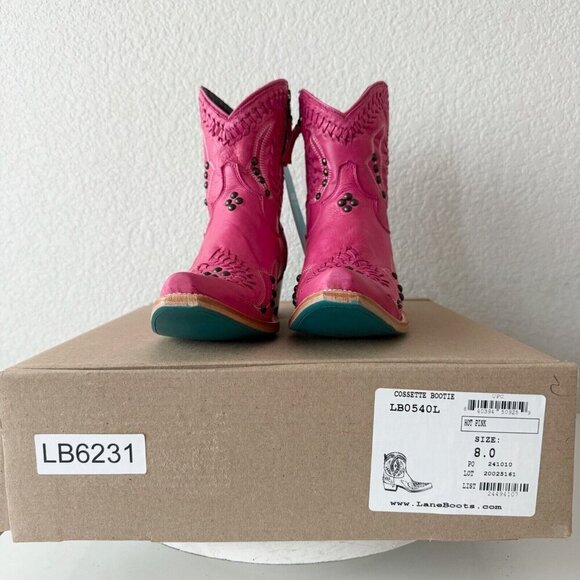 Lane COSSETTE Womens Cowboy Booties 8 Western Cowgirl Short Boots Pink Leather - Picture 12 of 13
